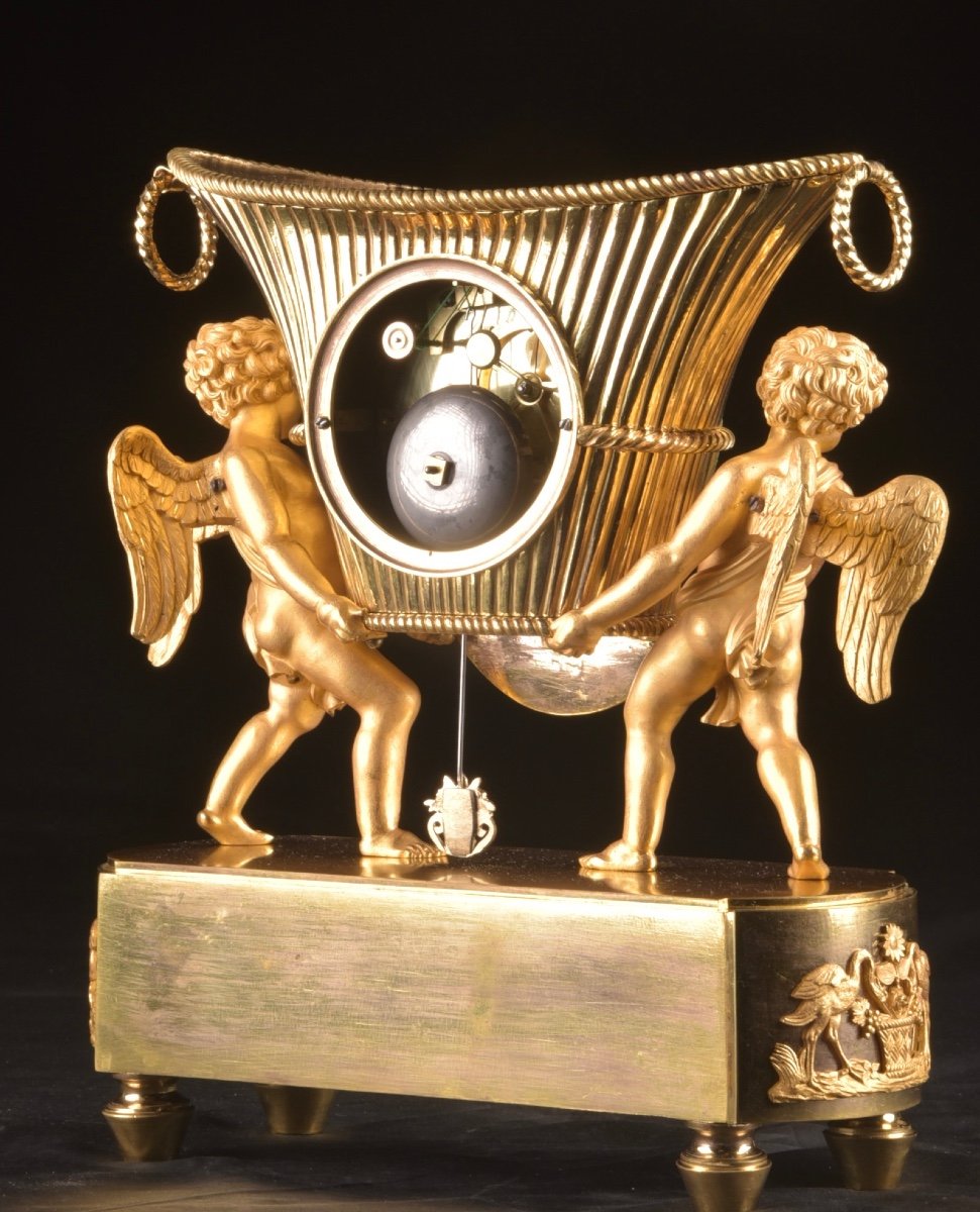 Empire Clock With Cherubs, Gilt Bronze, Ca. 1800-1820-photo-6