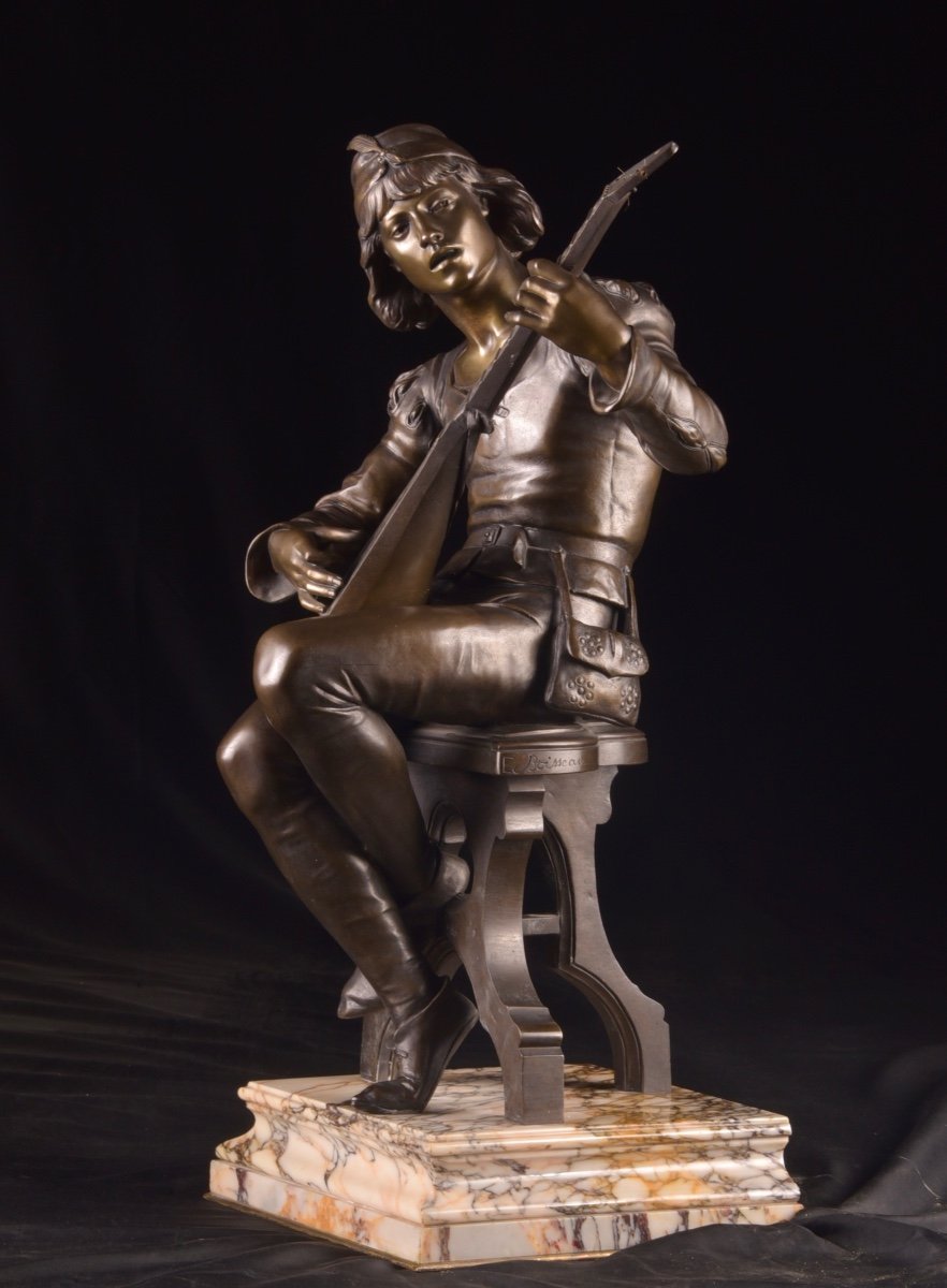 Seated Minstrel, A Beautiful 19th Century Bronze Sculpture By émile Boisseau (1842-1923)-photo-2