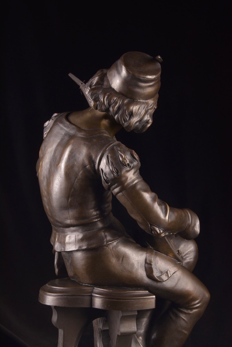 Seated Minstrel, A Beautiful 19th Century Bronze Sculpture By émile Boisseau (1842-1923)-photo-8