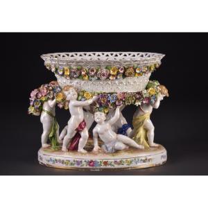 A Large Antique 2-piece Schierholz Porcelain Centerpiece, Ca. 1930