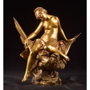 Grande sculpture en bronze dore Par Jules Pierre Roulleau (Français, 1855-1895)