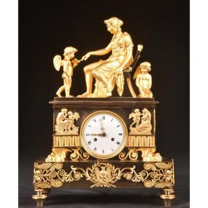 Large Gilt Bronze Empire Gilded Clock “cupid And Venus”