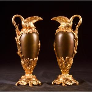 Pair Of Large Napoleon III Vases From The 19th Century, France 