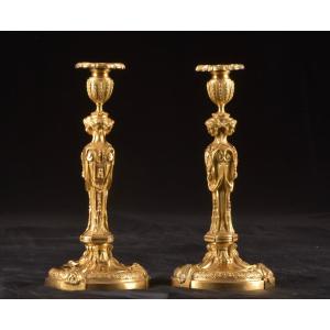 A Set Of Figural French 19th Century Candlesticks 