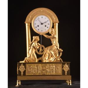 Empire Mantel Clock, “the Coronation Of Virtue”, By Drouot, Gilt Bronze, Paris, 