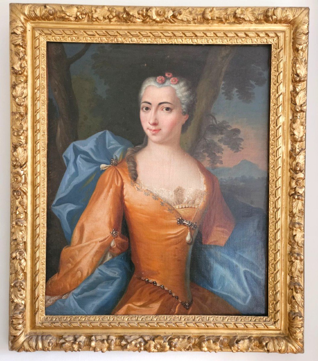 Charmant portrait élégante époque Louis XV entourage de Oudry