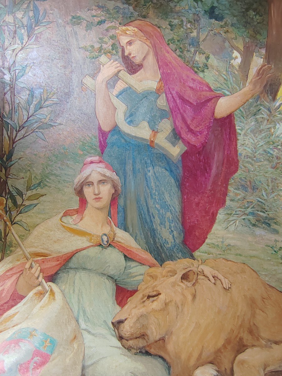 Edmond Tapissier Huge Painting Allegory Of Music Lyon Art Nouveau -photo-3