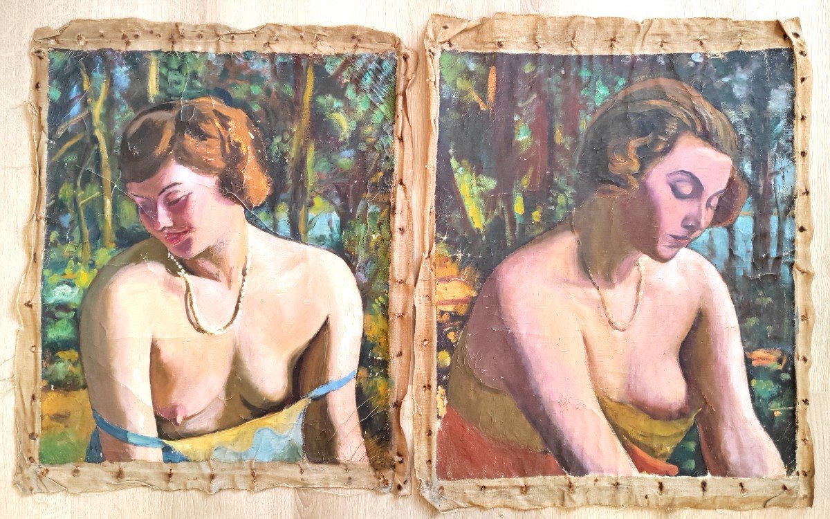 Paul Deltombe 2 Studies Of Fauve Art Deco Nudes -photo-2