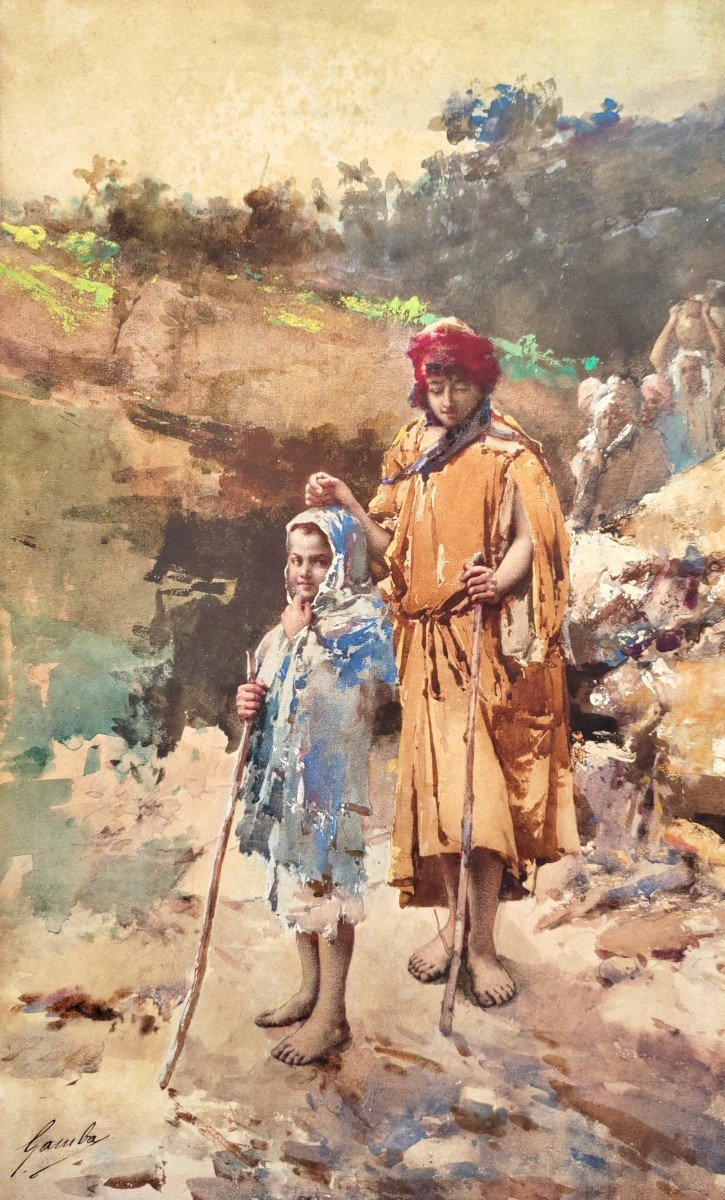 Enrico Gamba Turquie Grande Aquarelle Orientaliste