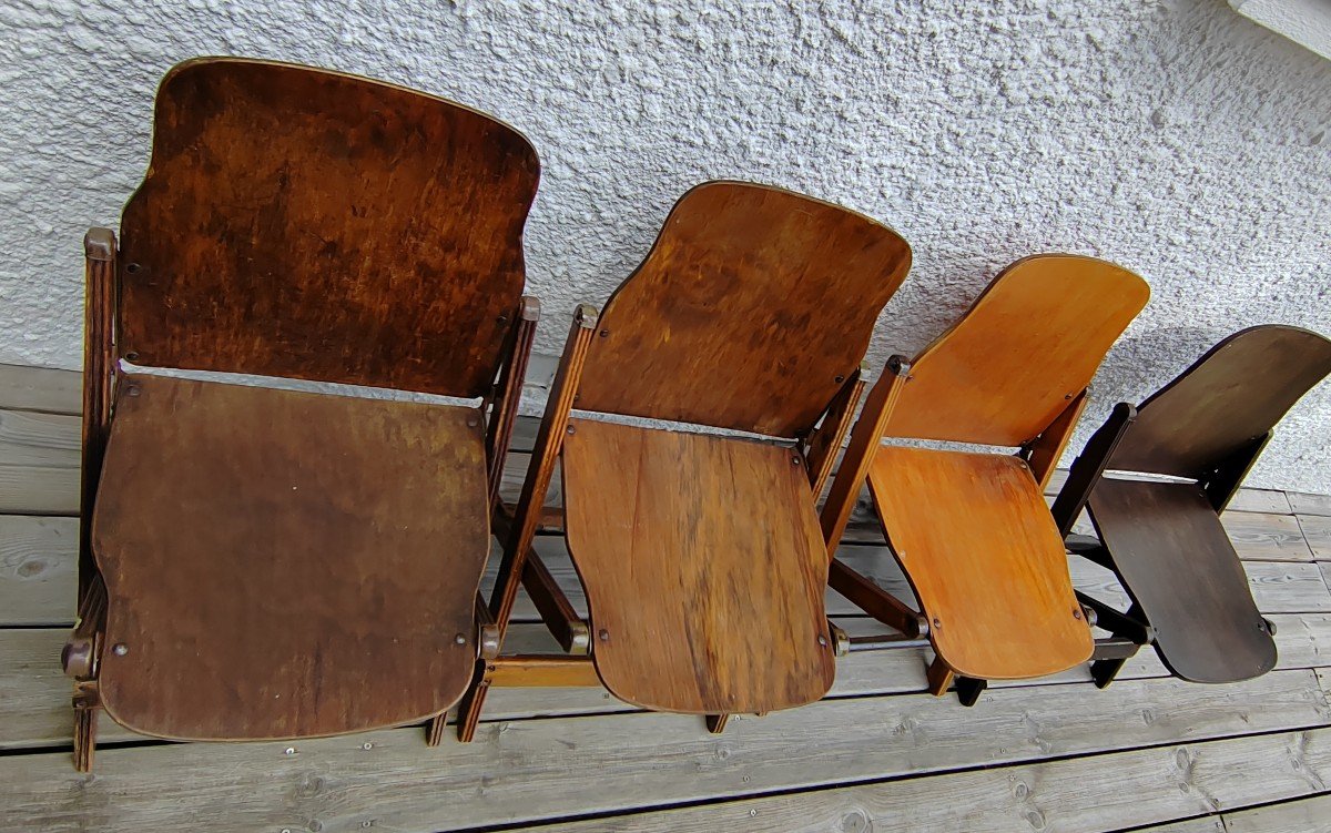 Lot Of 4 Folding Wooden And Metal Us Chairs -photo-1