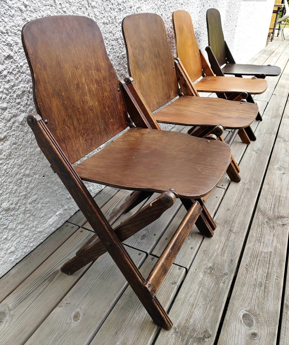 Lot Of 4 Folding Wooden And Metal Us Chairs -photo-2