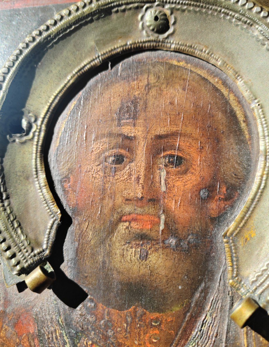 Russian Icon St Nicholas With His Rizza Mid 19th Century -photo-2