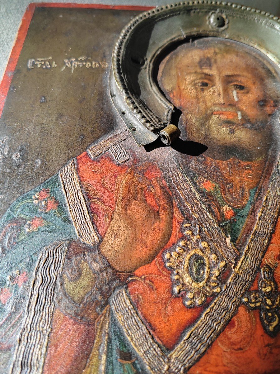 Russian Icon St Nicholas With His Rizza Mid 19th Century -photo-1