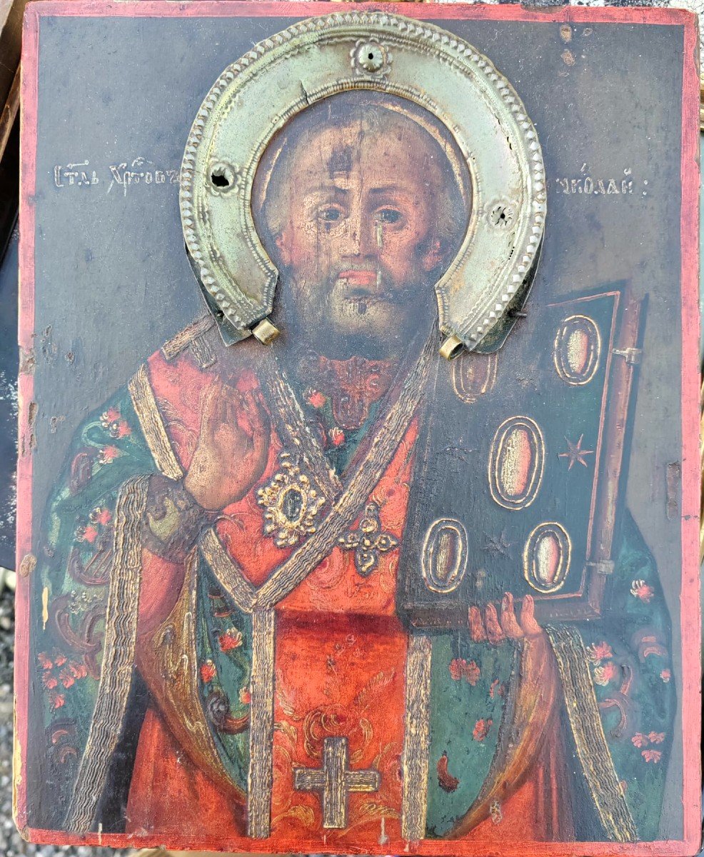 Russian Icon St Nicholas With His Rizza Mid 19th Century 