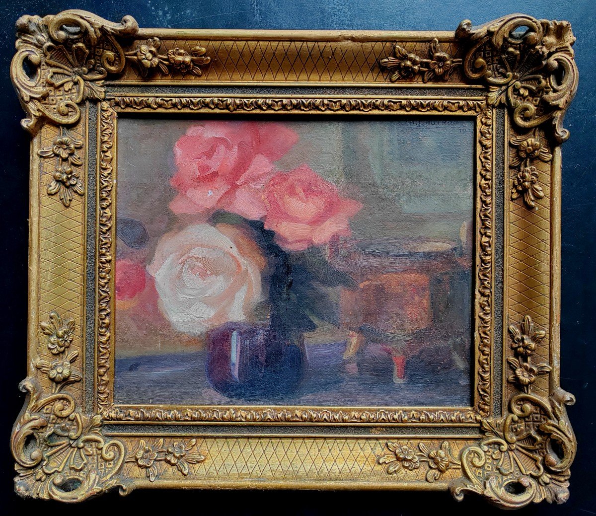 Charles Lautrou Brest Composition With Vase Of Roses Dated 1924