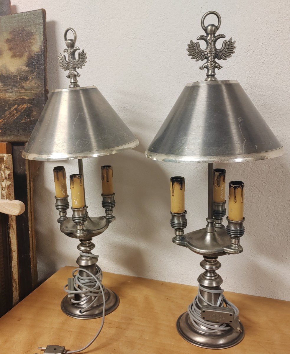 Pair Of Louis XVI Style Hot Water Bottle Lamps In Brushed Metal -photo-2