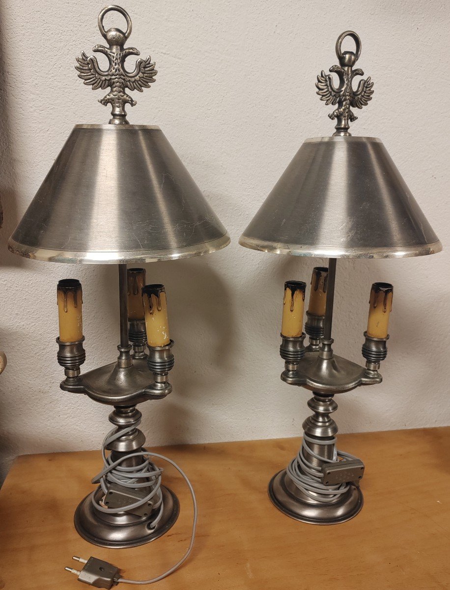 Pair Of Louis XVI Style Hot Water Bottle Lamps In Brushed Metal 