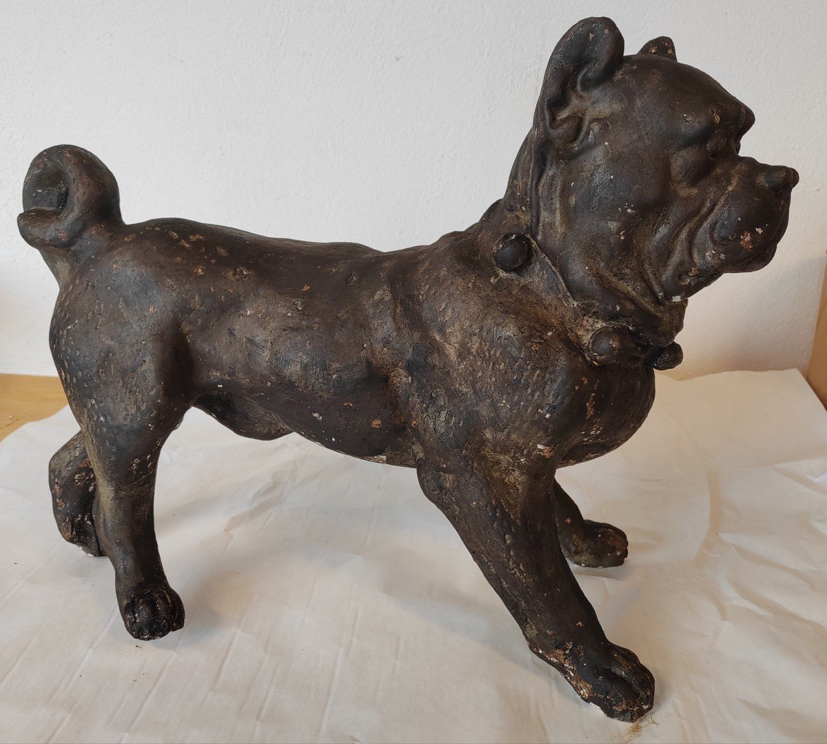 Dogue Sculpture bulldog Chien Plâtre Patine Bronze