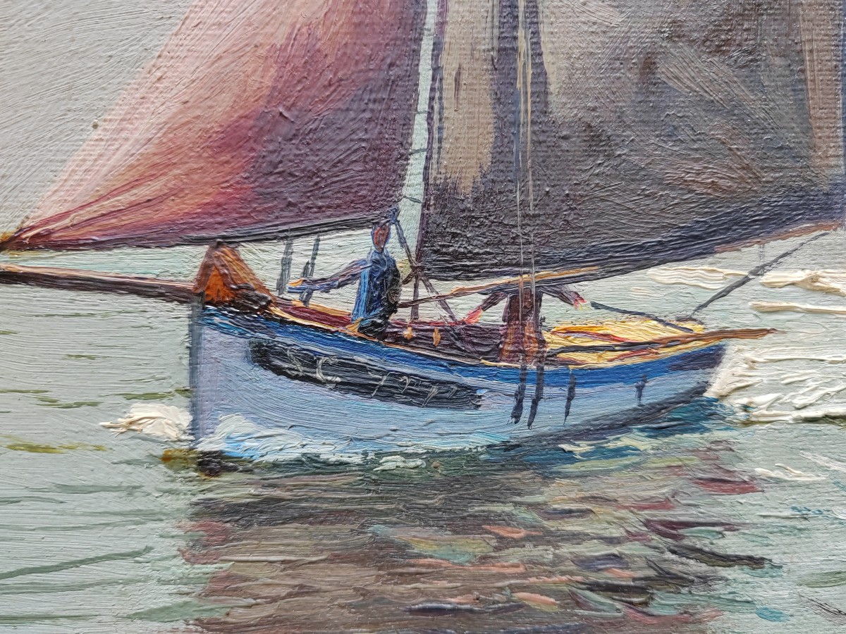 Yann Nibor (1857-1947) Bateaux De Pêche Au Large De St Gilles Croix De Vie-photo-2