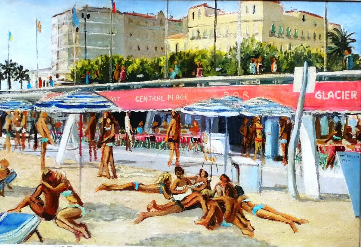 Henri Eisenberg 1967 Plage De St Raphaël Grand Tableau Lumineux 