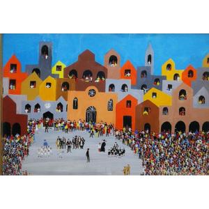 Ottavio Fanfani (1916-1981) Gouache Italy Naive