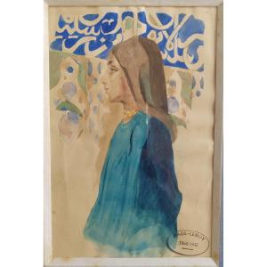 Paul Leroy Portrait Jeune Fille Orientaliste Aquarelle 