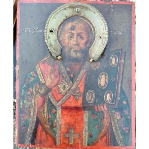 Russian Icon St Nicholas With His Rizza Mid 19th Century 