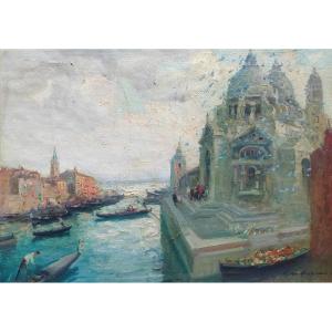 Merio Ameglio Venice Large Painting 1930 Church Of La Salute