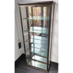 Antique Brass Glass And Mirror Display Cabinet 1900