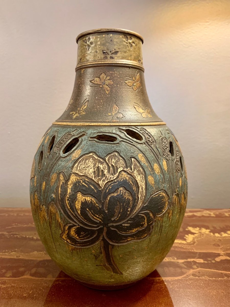 Rare Vase Ernest Chaplet Pour Haviland.-photo-3