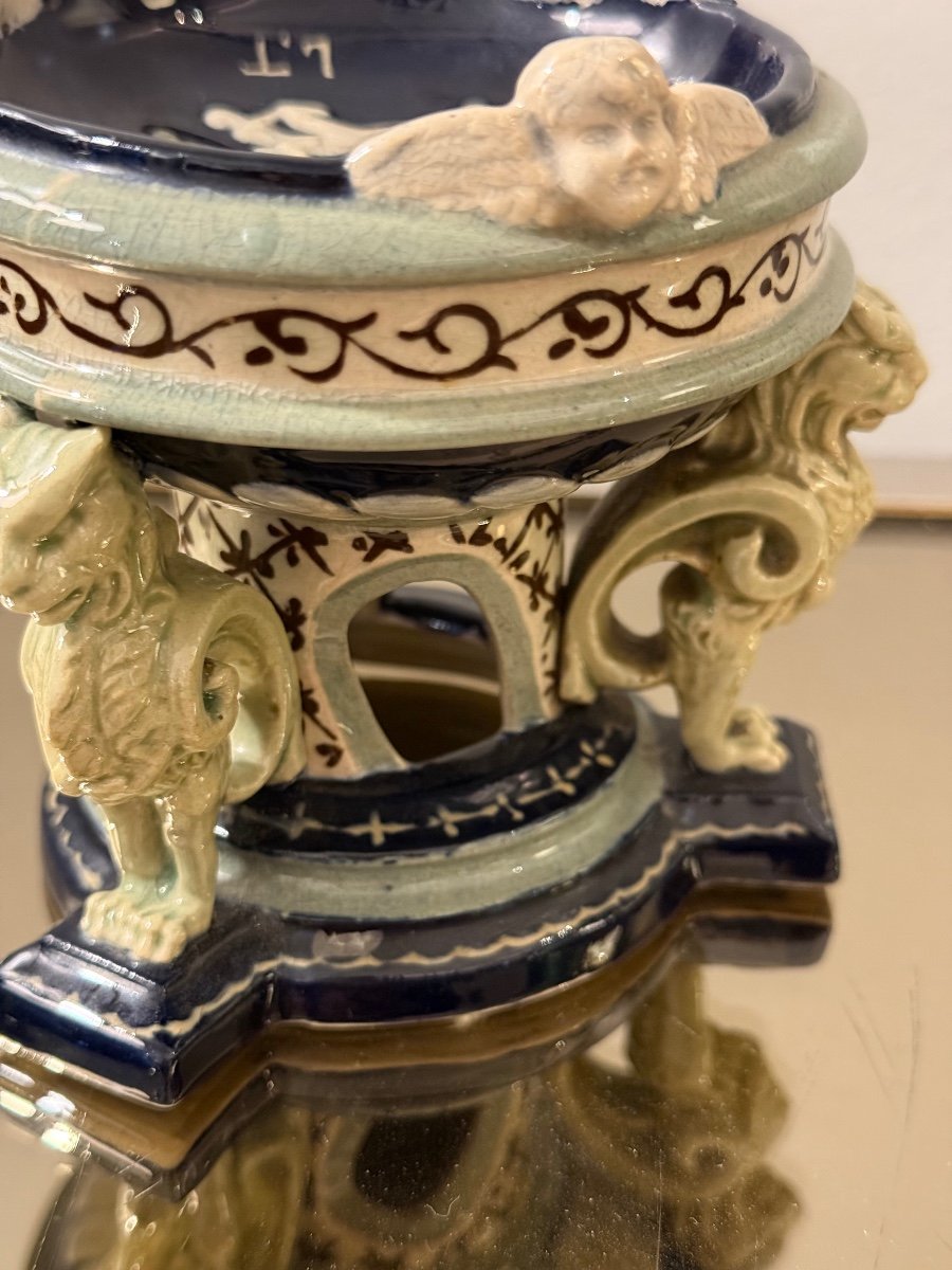 Parthenay Earthenware Salt Cellar, Late 19th Century.-photo-3