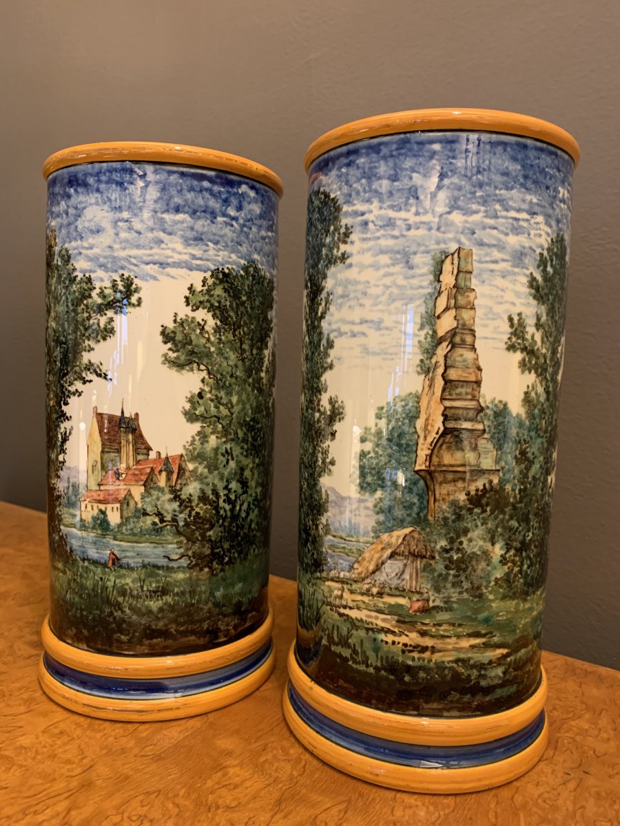 Pair Of Vases In Gien By A. Marois.-photo-2