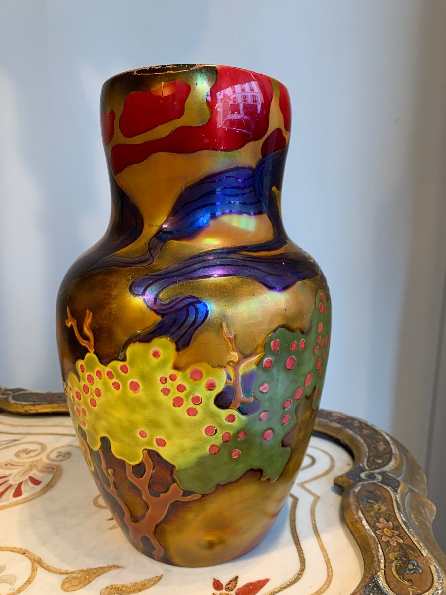 Exceptionnel Vase Art Nouveau Par Zsolnay.-photo-2