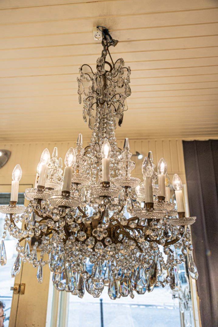 Large Crystal And Bronze Tassel Chandelier