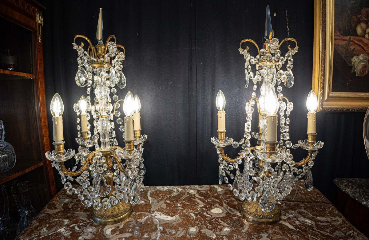 Pair Of Crystal And Bronze Girandoles