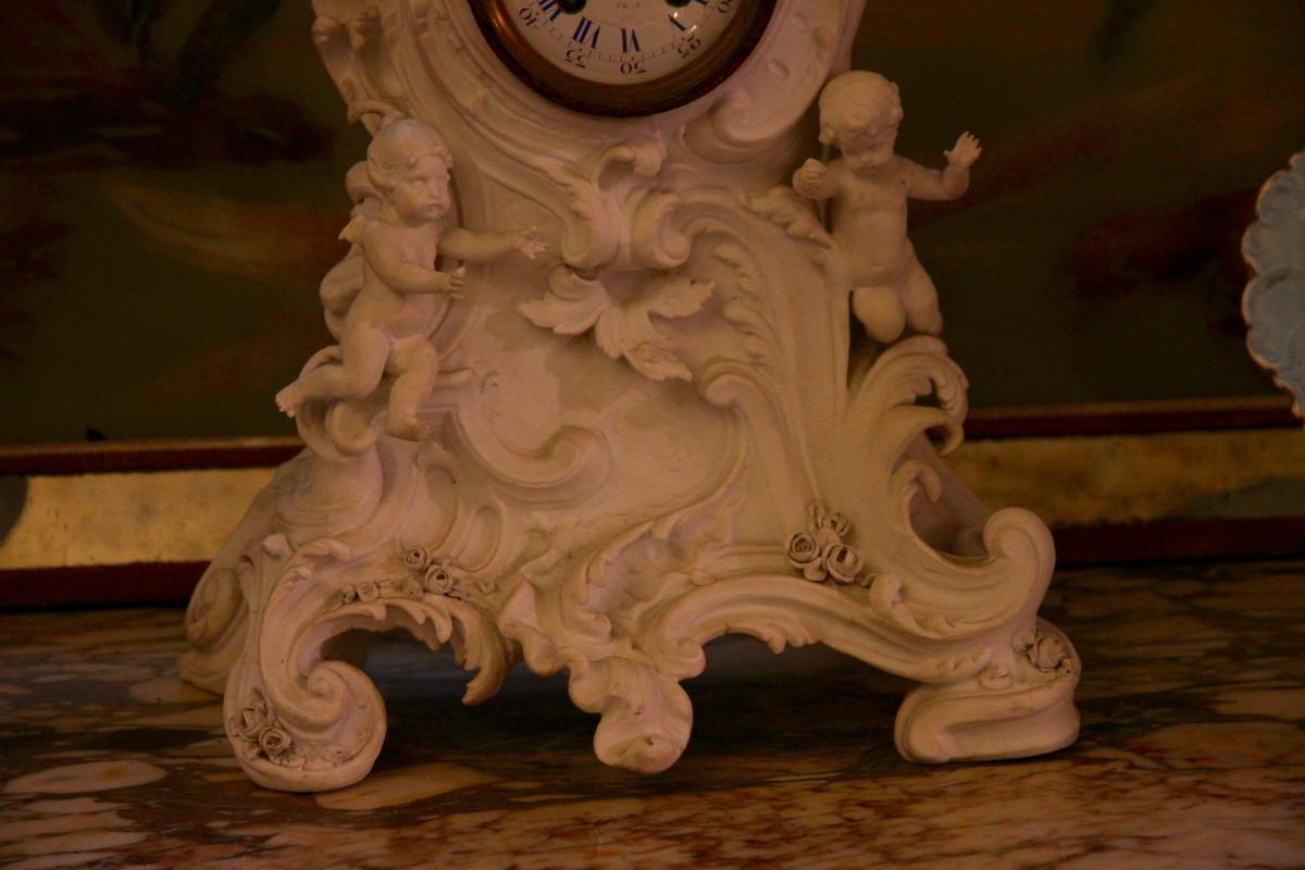 Pendule De Cheminée En Biscuit D’époque 1900-photo-8