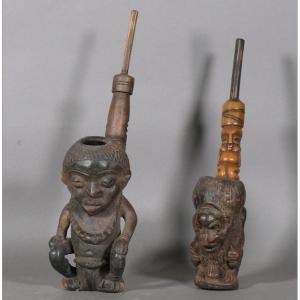 2 African Bamoun Pipes Cameroon, Tribal Art: Collection Of A Nice Amateur