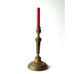 Candlestick - Gilt Bronze, With Rocaille Decor In High Relief