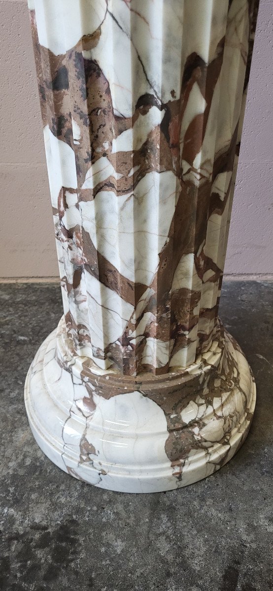 Large Veined Marble Column With Large 44 Cm Diameter Top-photo-3