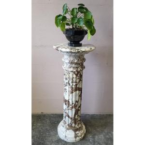 Large Veined Marble Column With Large 44 Cm Diameter Top