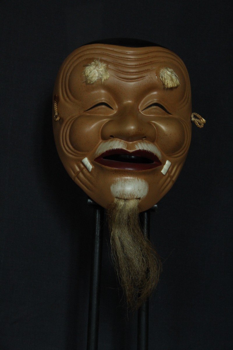Masque Vintage Japonais, Vieil Homme Okina, Teather Noh, Poterie d'Osaka-photo-2