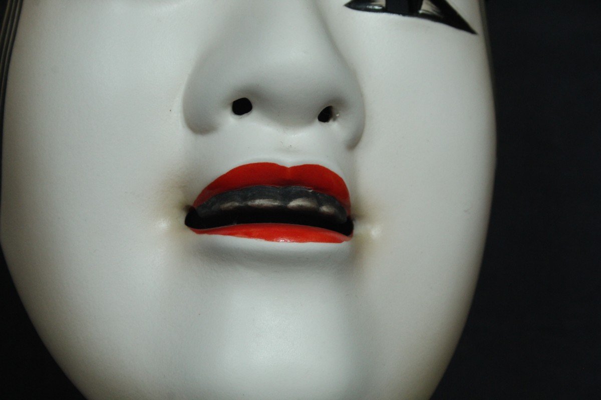 Japanese Mask, Onna 若女, Signed, Vintage Noh Teather, Pottery From Osaka-photo-2