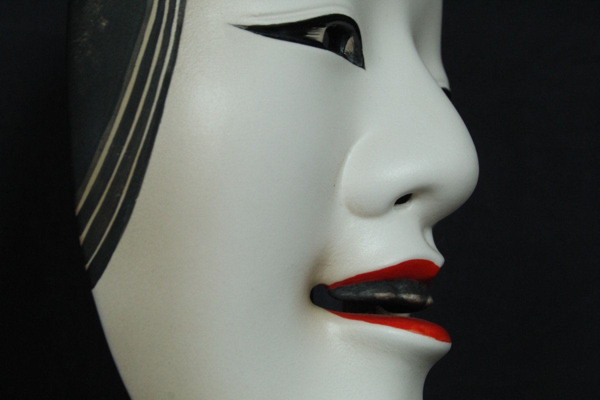 Japanese Mask, Onna 若女, Signed, Vintage Noh Teather, Pottery From Osaka-photo-5