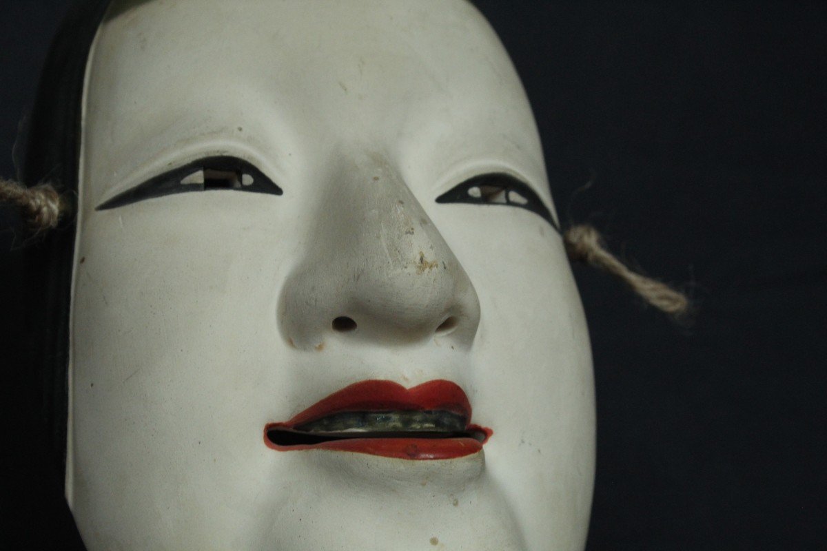 Masque Japonais, Onna 若女 Signé Vintage Noh Teather, Poterie d'Osaka-photo-3