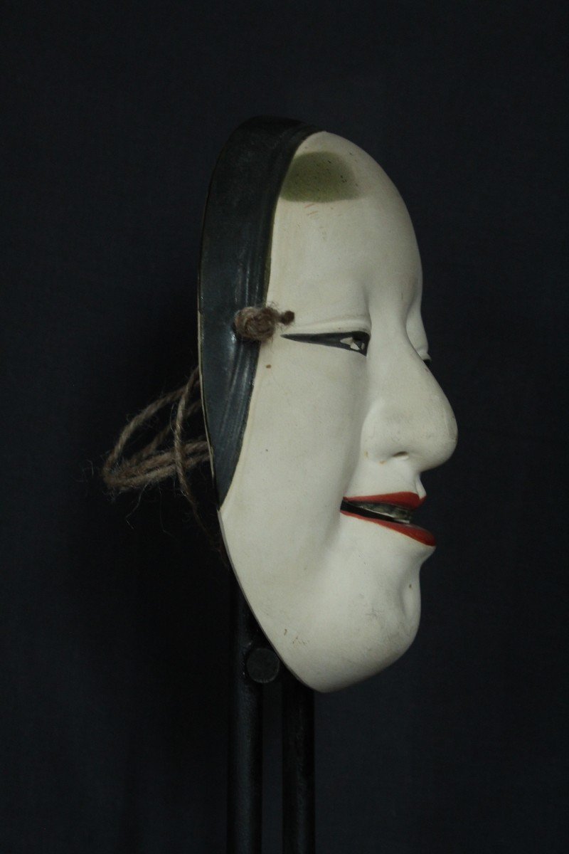 Masque Japonais, Onna 若女 Signé Vintage Noh Teather, Poterie d'Osaka-photo-4