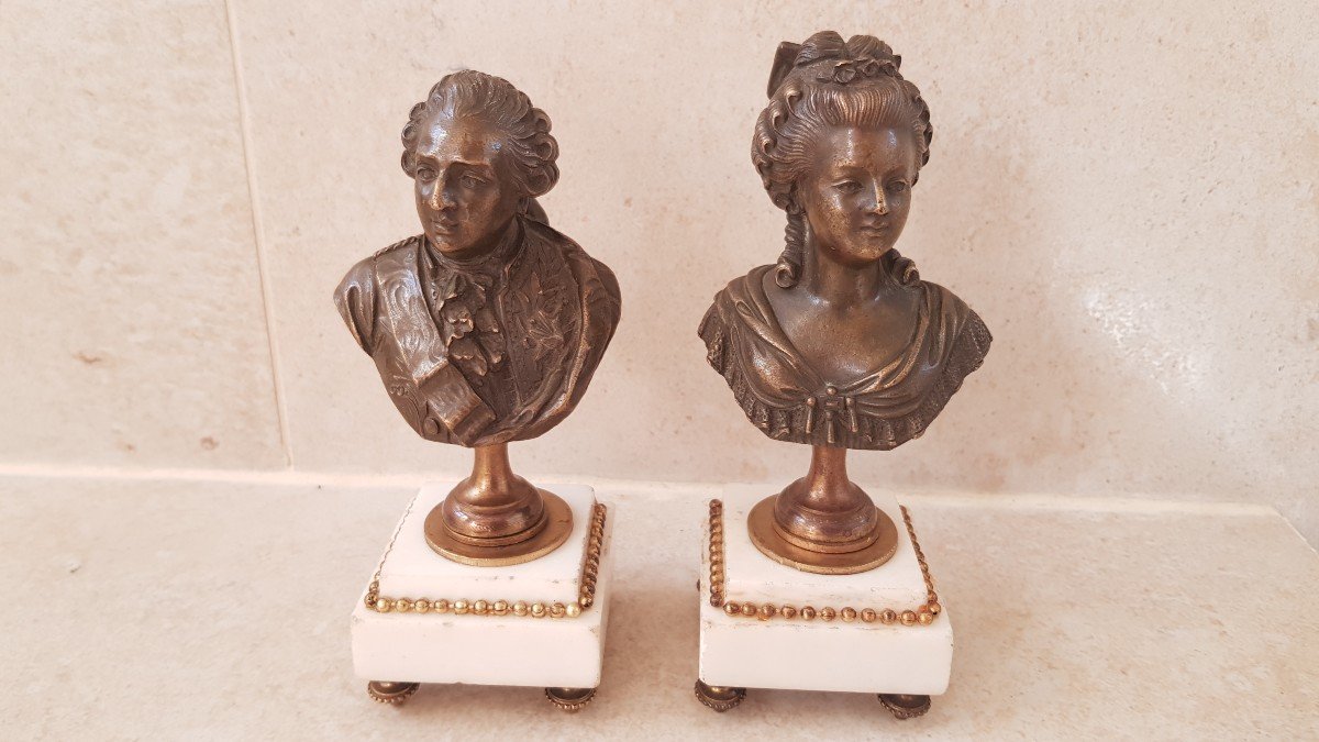 Pair Louis XVI And Marie-antoinette Bronze Busts