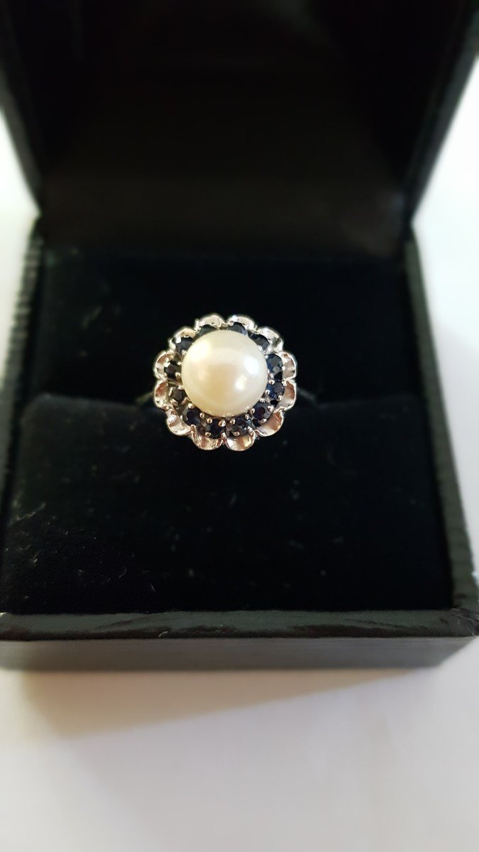 Gold Ring - Pearl - Sapphires-photo-2