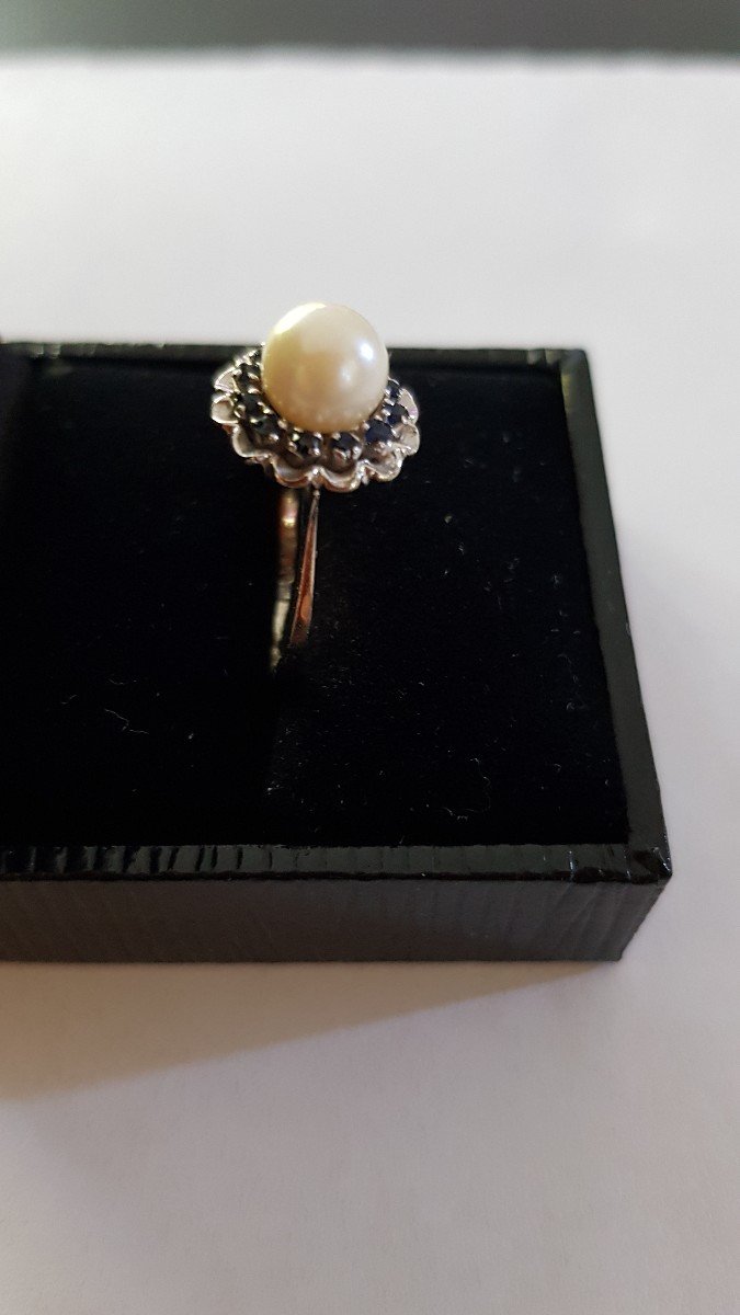 Gold Ring - Pearl - Sapphires-photo-3