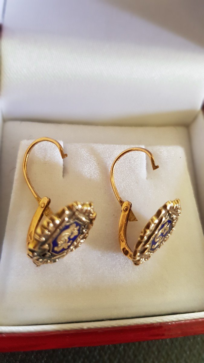 19th Enamelled Gold Earrings-photo-4