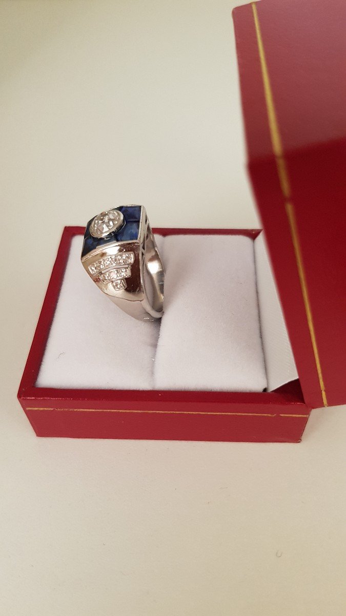 Platinum-diamond-sapphire Art Deco Ring-photo-2